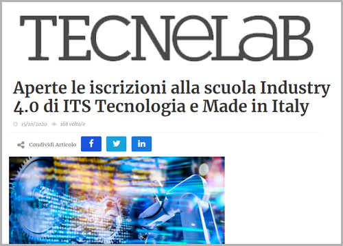 Tecnelab

Aperte le iscrizioni alla scuola Industry 4.0 di ITS Tecnologia e Made in Italy