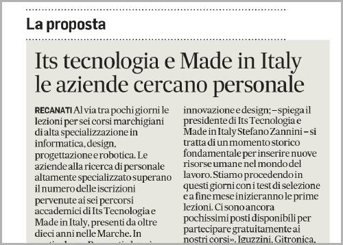 Corriere Adriatico

Its tecnologia e Made in Italy
le aziende cercano personale