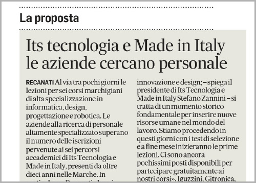 Corriere Adriatico

Its tecnologia e Made in Italy
le aziende cercano personale