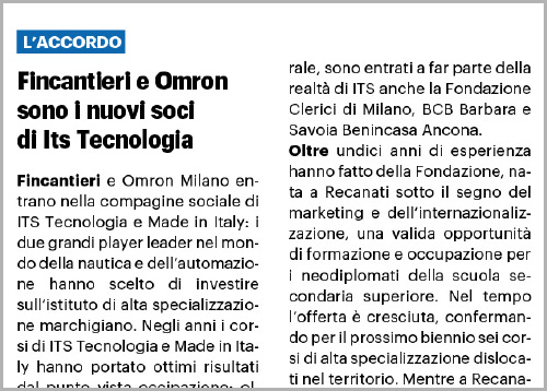 Il Resto del Carlino

Fincantieri e Omron 
sono i nuovi soci