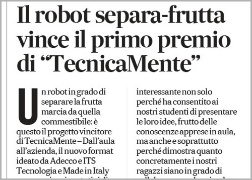 Corriere Adriatico

Il robot separa-frutta vince il primo premio di "TecnicaMente"