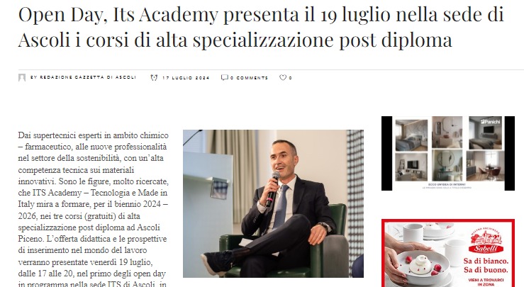 Gazzetta di Ascoli, 17 luglio

Open day, ITS Academy presenta il 19 luglio nella sede di Ascoli i corsi di alta specializzazione post diploma