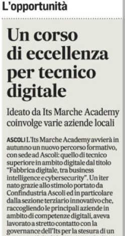 Corriere Adriatico, 11 aprile 2025

Un corso di eccellenza per tecnico digitale