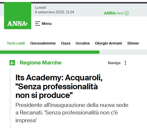 Ansa Marche, 16 ottobre 2024

Inaugurazione della nuova sede a Recanati. 'Senza professionalità non c'è impresa'