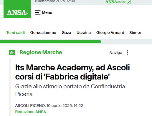Ansa Marche, 10 aprile 2025

Its Marche Academy, ad Ascoli corsi di 'Fabbrica digitale'